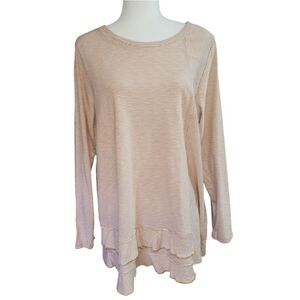 Soft Surroundings Colette Pima Cotton Tan White Knit Lagenlook Hemline Size XL